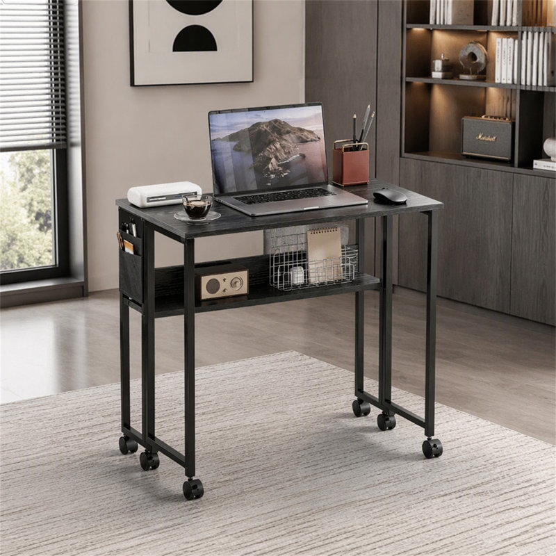 Bureau d'ordinateur polyvalent et pliable avec sac de rangement et abattant pour espaces de bureau à domicile compacts (seulement le bureau inclus)