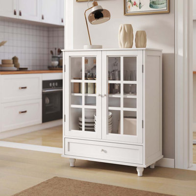 Armoire de rangement avec portes doubles en verre et tiroir