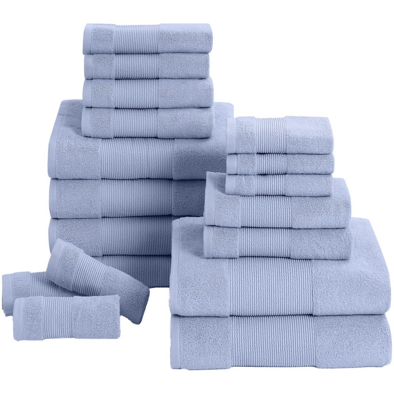 Modern Threads - Air Cloud 18-Piece 100% Zero-Twist Cotton Towel Set - Bath Towels, Hand Towels, & Washcloths - Super Absorbent & Quick Dry - 500 GSM - Soft & Plush