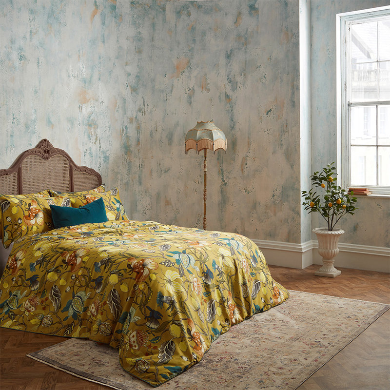 Cotton Floral Duvet Cover Set with Pillowcases Included, Double - 2 Standard Pillowcases, Yellow/Green