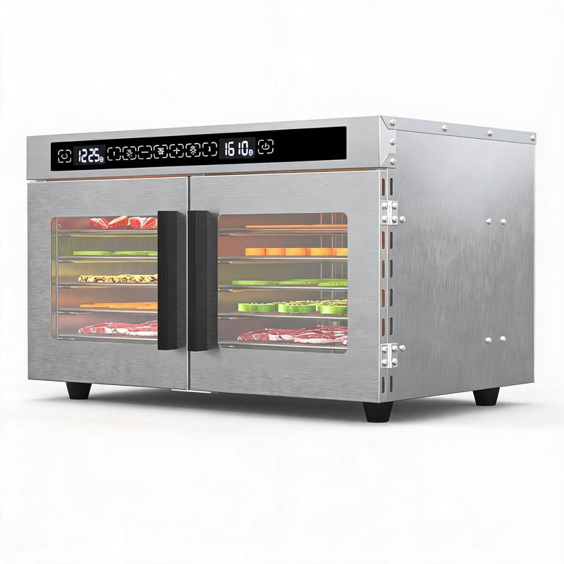 Déshydrateur à 6 plateaux en acier inoxydable 304, double porte, avec contrôle de température 85 ° F-160 ° F, minuterie 24H