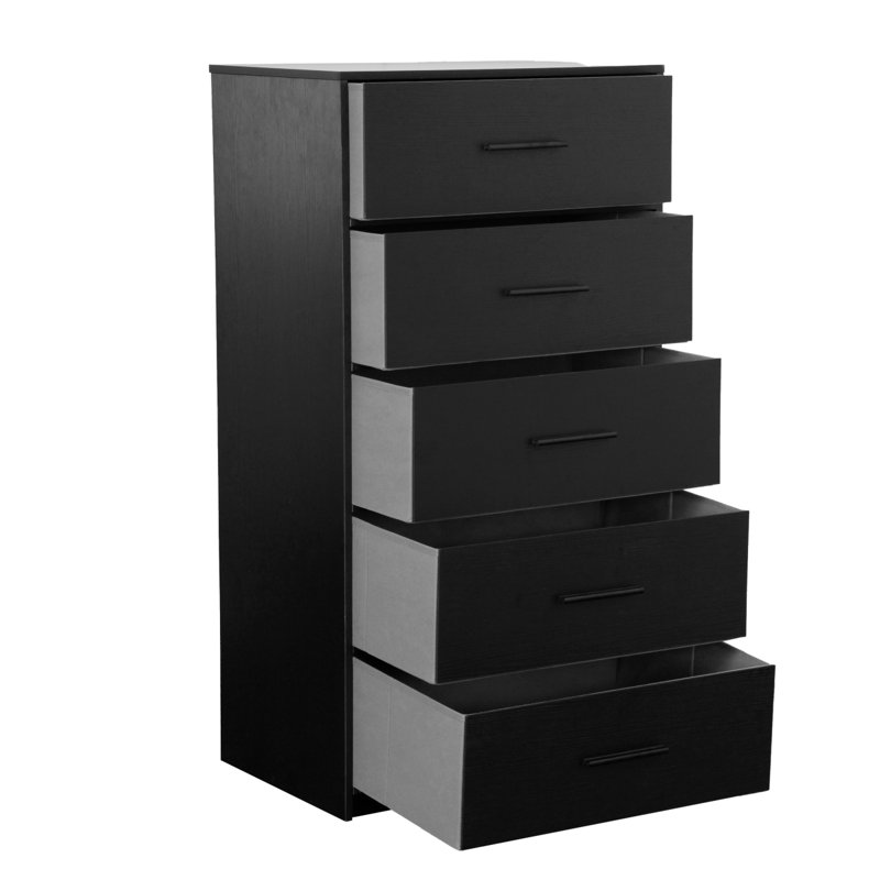 Commode 5 tiroirs avec grands tiroirs en tissu, Noir, noir, noir, noir