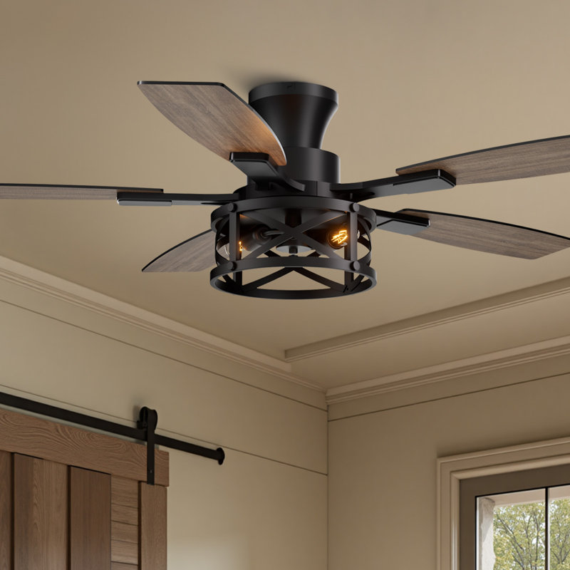 Ventilateurs de plafond encastrés 52 pouces avec lumières et ventilateur de plafond à profil bas télécommandés noir, Noir
