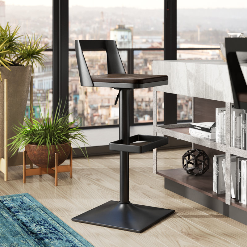 Flagler Swivel Bamboo Solid Wood Adjustable Height Counter Stool, Black/Espresso