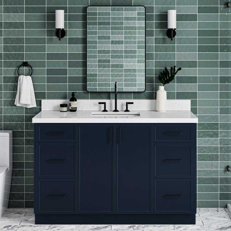 ARIEL Kelly 54 Single Sink Bathroom Vanity with Carrara Quartz Top, Midnight Blue