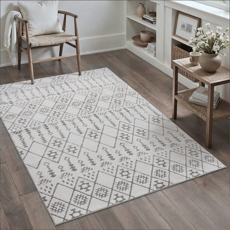 Zephyr Weave Geometric Area Rug in Gray, Rectangle 4' x 6', Gray