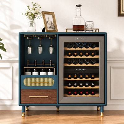 Meuble-bar de 95 cm avec compartiment réfrigérateur et casier à vin - Coin café moderne avec espace de rangement pour le vin de type tiroir