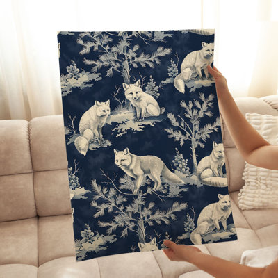 Animals Fox Pattern Navy Blue II Cottage Unframed Art Print