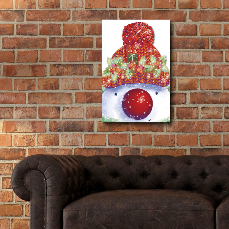  «Snowman's New Hat» par Elle Media Group SA, art mural en verre acrylique, 16 po x 24 po, H 24 po x l 16 po