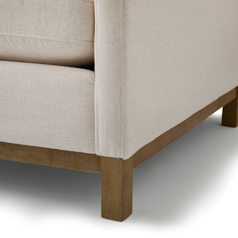 Canapé modulaire en bois massif Cami, Accoudoir à droite (vu de face), Mélange de lin nuage