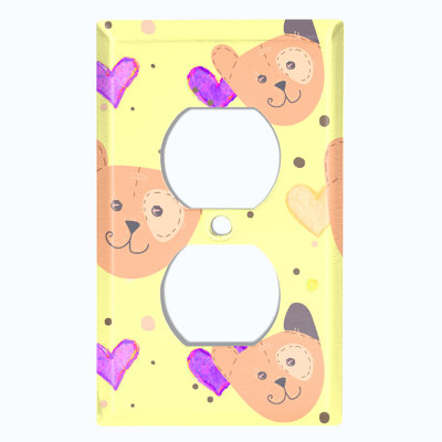 Teddy Bears Pink Hearts Yellow Patterned 1 - Gang Duplex Outlet Standard Wall Plate