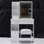 Petit meuble-lavabo de 29,2 po avec tabouret de bureau et tabouret rembourré à gauche 29,5 po, grande commande tactile, interrupteur tricolore, miroir à luminosité réglable, rangement à grande capacité, convient aux petits espaces-1716104662