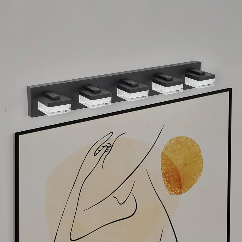 Éclairage pour meuble-lavabo sur miroir de salle de bain, H 4,37 po x l 31,57 po x P 5,57 po, Noir, 5 Lights