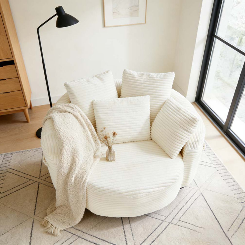 Fauteuil demi-tonneau pivotant à 360 °, Beige