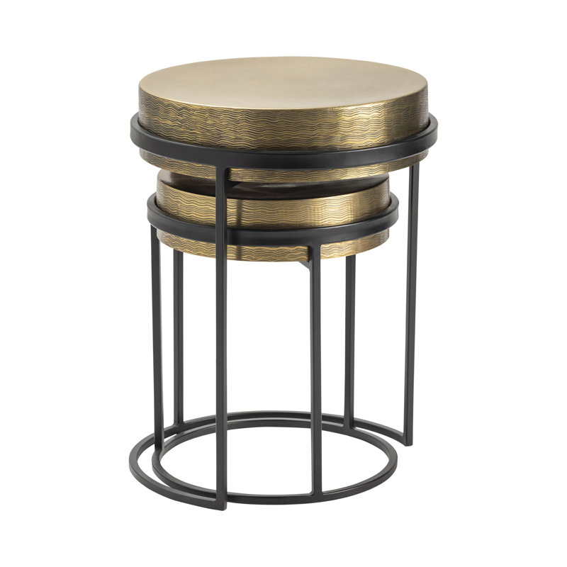 Zarrion 2-Piece Textured Brass Nesting Table Set
