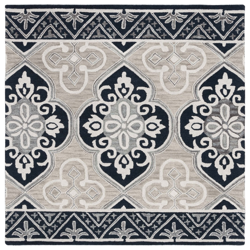 Empris Hand Tufted Wool Geometric Rug, Square 6'