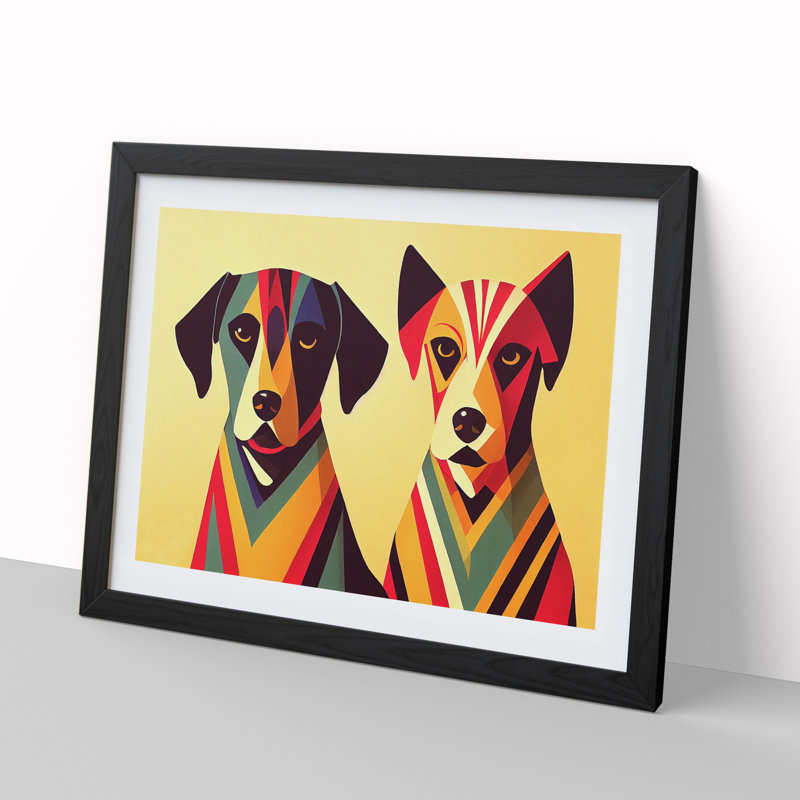 Art Deco Dogs Abstract - Single Picture Frame Print, 46cm H x 64cm W , Black