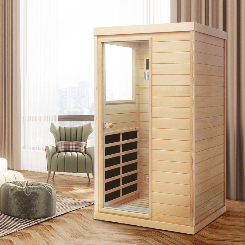 Hemlock Mini One Person Far Infrared Door On The Indoor Sauna Room, Left