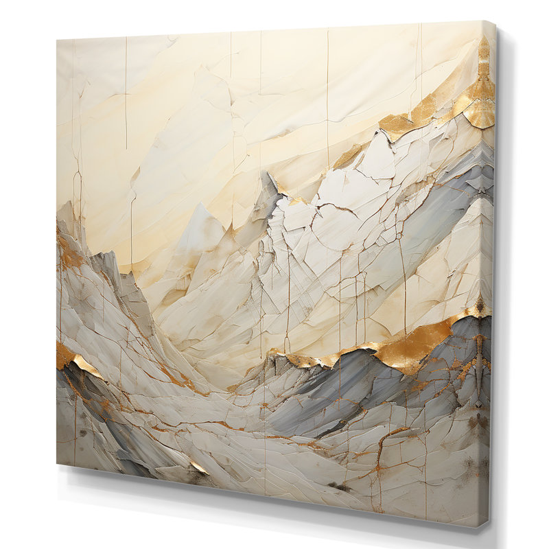 «Beige And Gold Glacier Stone Simplicity IV», reproduction d'art sur toile abstraite, Toile tendue