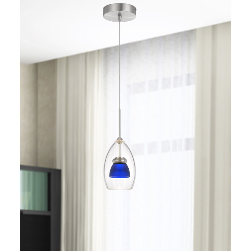 Luminaire suspendu conique à 1 lumière Lambdin, Transparent / bleu givré
