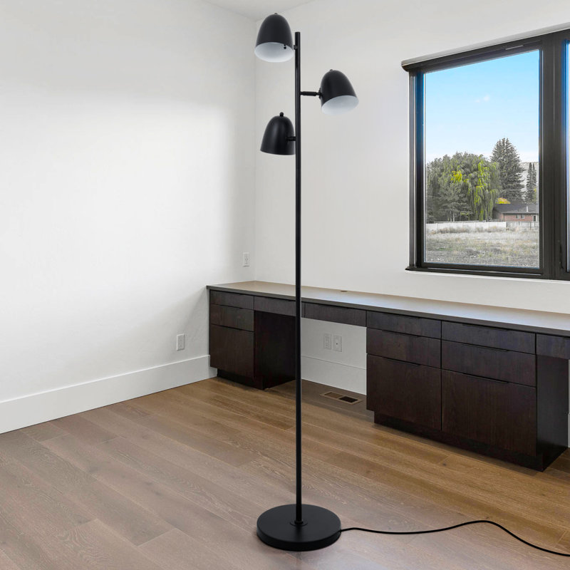 Lampe de plancher réglable noire de 71 pouces avec 3 lumières pour le bureau, le salon et la chambre à coucher