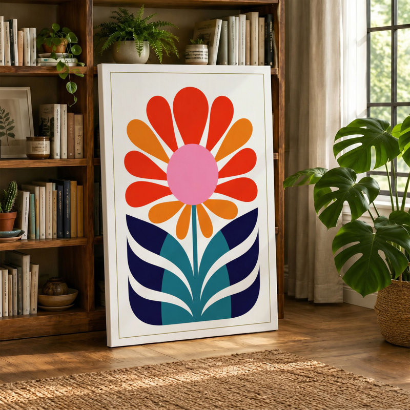 Geometric Bloom Botanical - Wrapped Canvas, 30x20 - 76.2 x 50.8 cm, Ochre Border