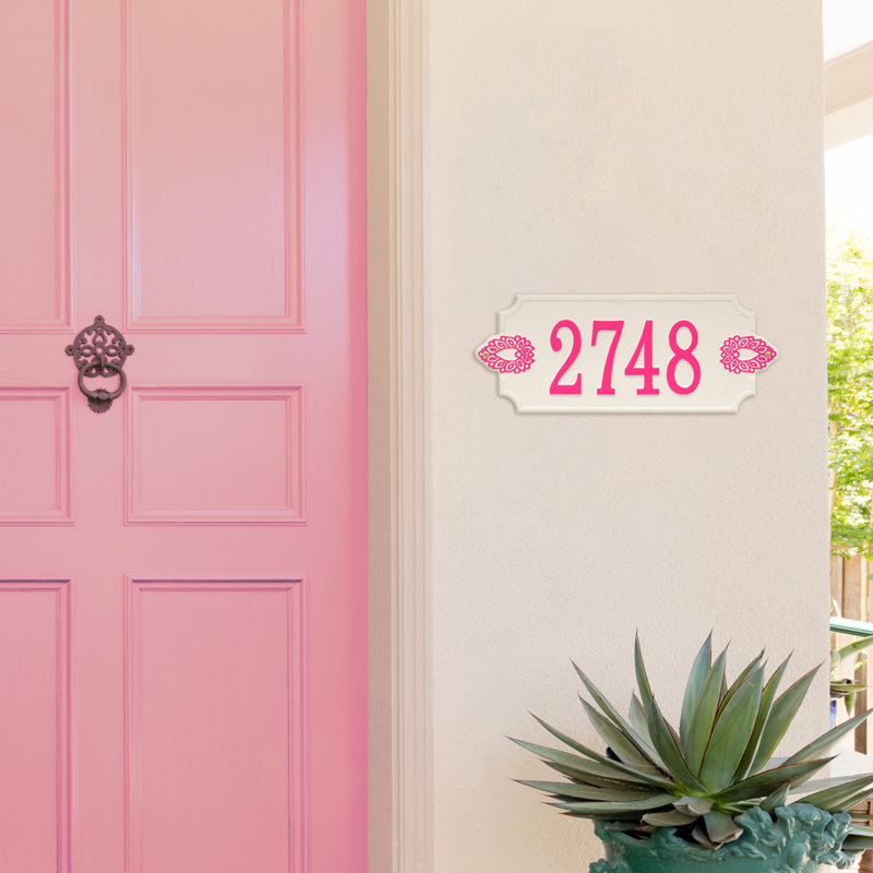 Sofia 1-Line Personalized Wall Address Plaque, Stucco/Magenta, Yes