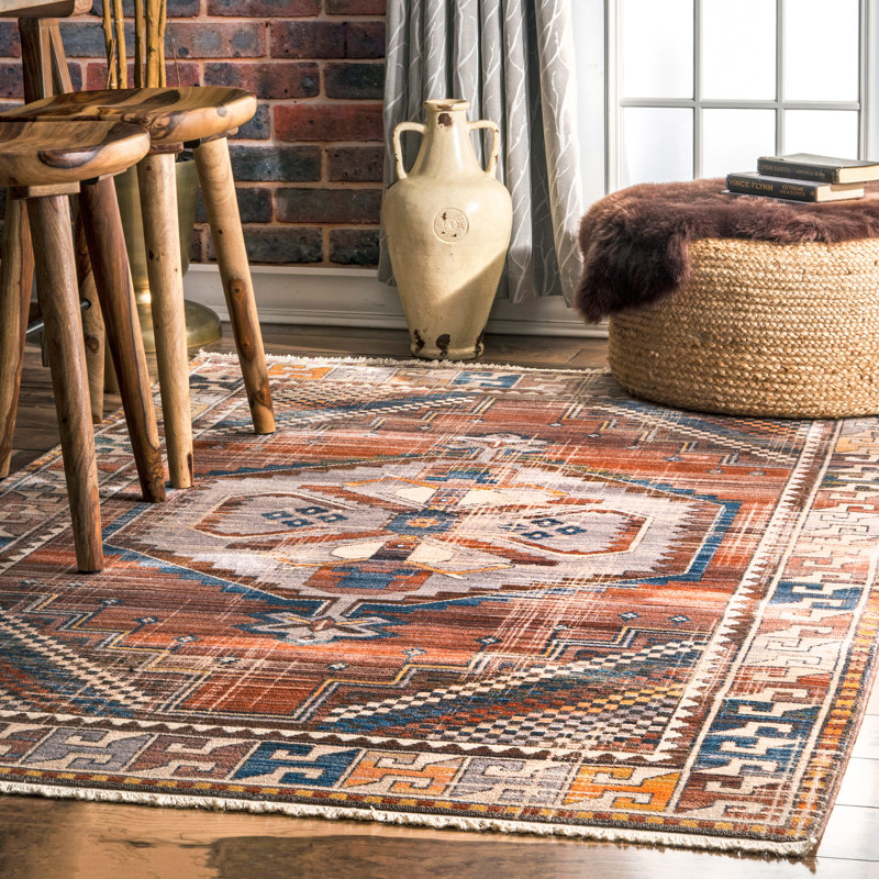 Tapis rouille / bleu Carsouf, Rectangle 4 pi x 6 pi 2 po