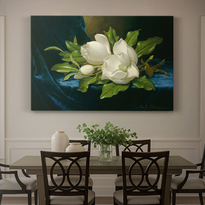 Magnolias sur toile de velours bleu - Martin Johnson Heade-Toile tendue avec châssis-c. 1890