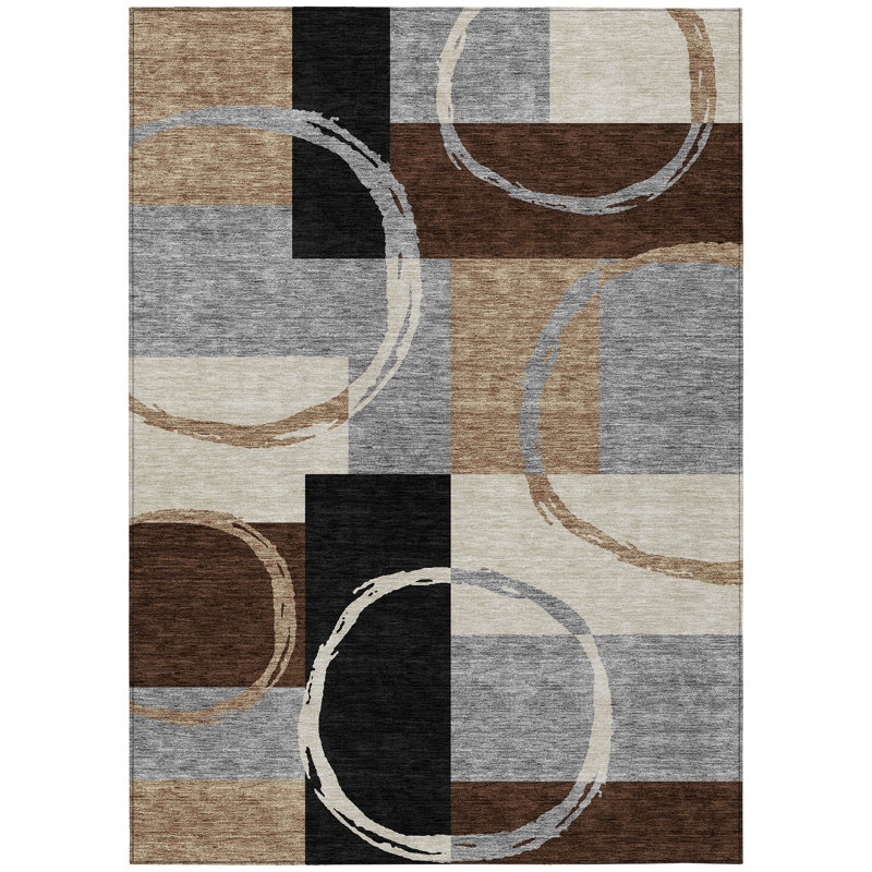 3' X 5' Pewter Gray And Black Geometric Washable Indoor Outdoor Area Rug