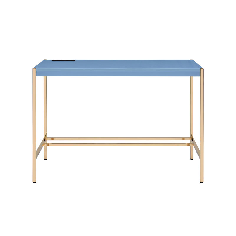 Rectangular Navy Blue And Gold Desk With Outlet Functions For Productive Environment Convenience