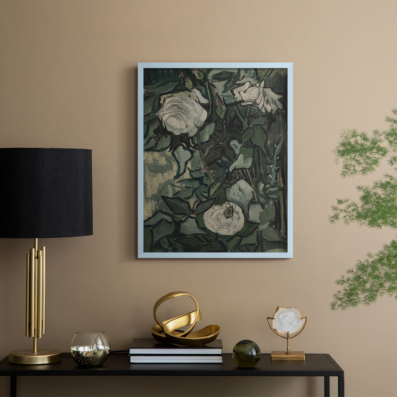Reproduction florale rétro, impression encadrée CCLIV - bois massif, H 15 po x l 12 po, Bleu