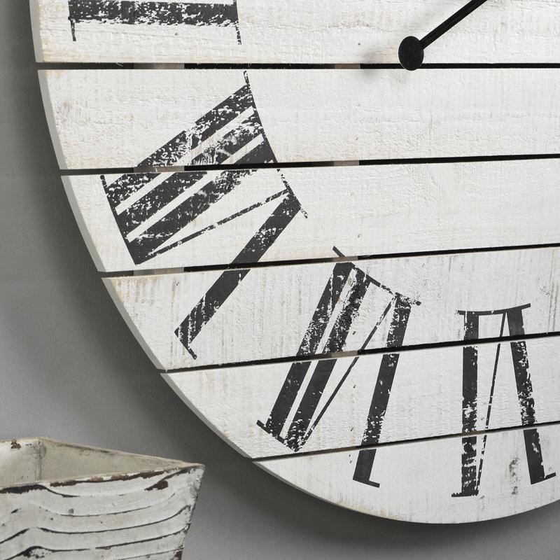 Oversized White Wood Farmhouse Shiplap Wall Clock