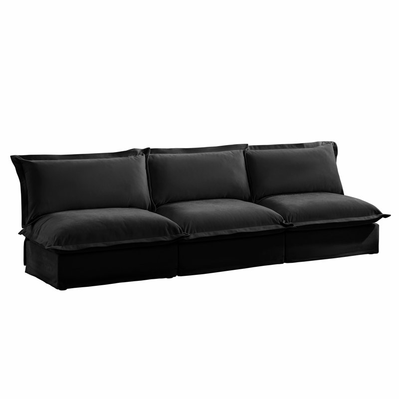 Canapé modulaire sans accoudoirs Aumiller, H 34,6 po x l 109,8 po x P 33 po, Noir, Chenille
