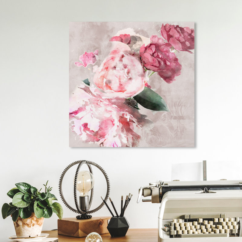 Doux romantique, rose traditionnel - peinture, Toile tendue, H 12 po x l 12 po