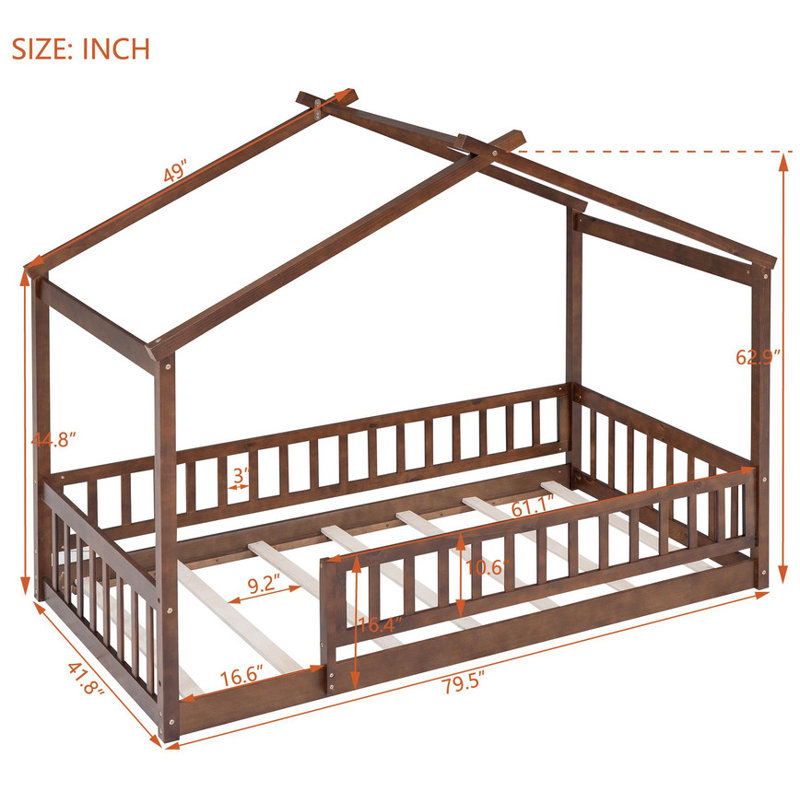 Structure de lit en bois pour enfants, Twiin, Brown