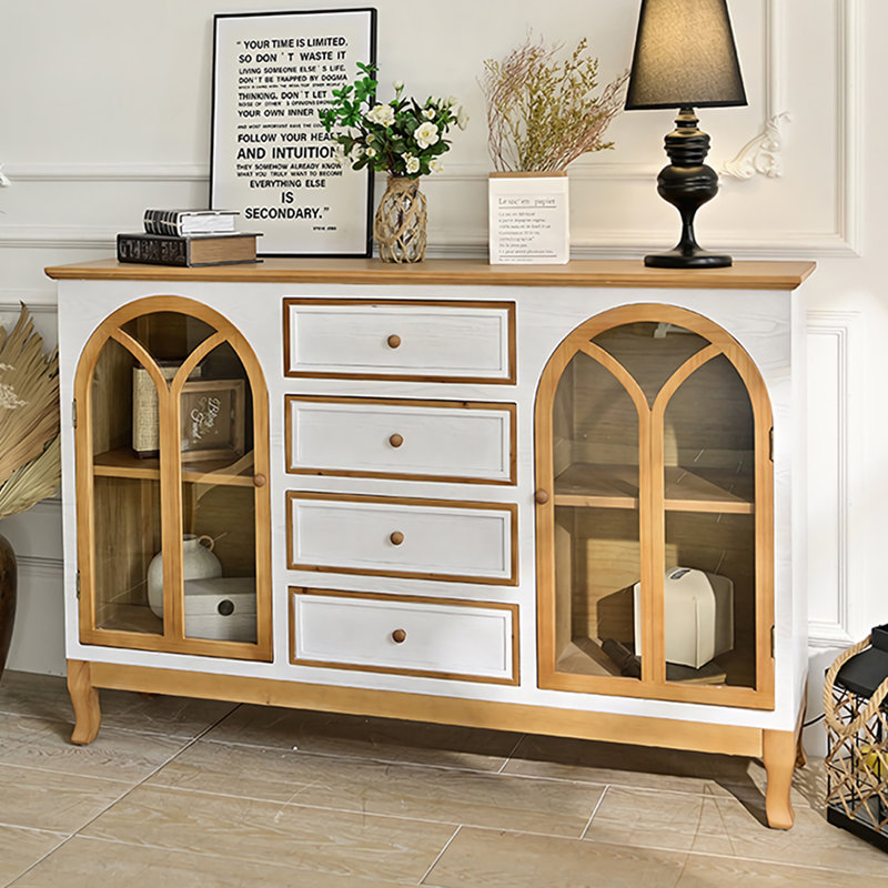 Vintage Exquisite Solid Wood Rectangle Sideboard, White