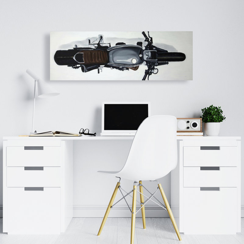 Vue aérienne de la toile Moto | Motif de motocyclette blanc