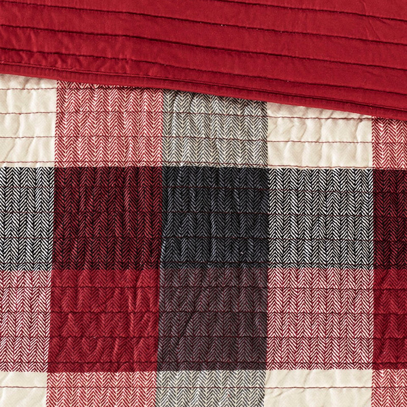 6 pièces courtepointe à chevrons, rouge, double / grand, thème Buffalo Plaid, housse de literie douce et moelleuse lavable à la machine