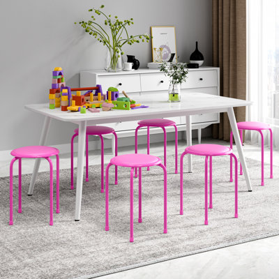 Set Of 6 Stacking Stools With Padded Seats, 17 Inch Standard Height Padded Stack Stools With Leather Surface, Portable Nesting Round Metal Stools For Home Kitchen Indoor Outdoor, Assorted Color, Pack Of 6