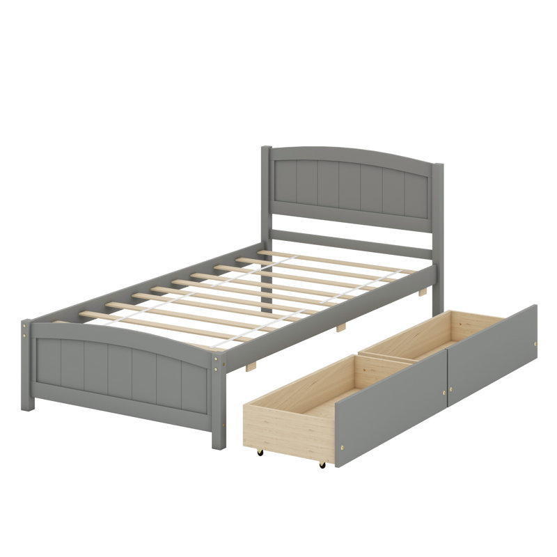 Lit plateforme simple avec deux tiroirs, Gris