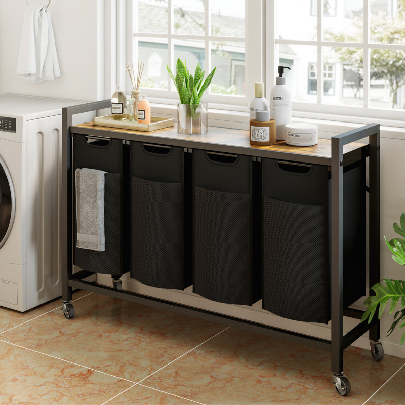 Laundry Hamper with Wheels, Home Freestanding Laundry Basket with Removable Bags and Storage Platform