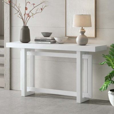 Table d'entrée peinte avec placage de pin, console de conception rectangulaire unique avec pieds en bois de pin épais, table de canapé extra longue polyvalente pour le couloir, le salon, la cuisine