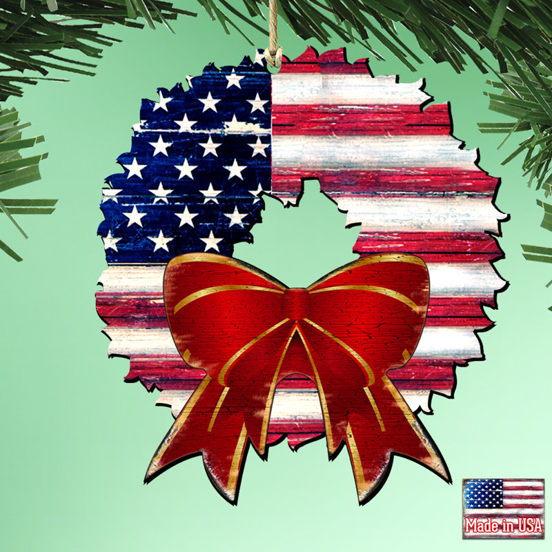 Ornement en bois suspendu american flag