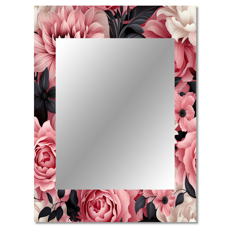 Piumafua, poésies damassées roses - miroir mural décoratif floral, miroir de chalet, impression d'art en métal, 40 po x 30 po