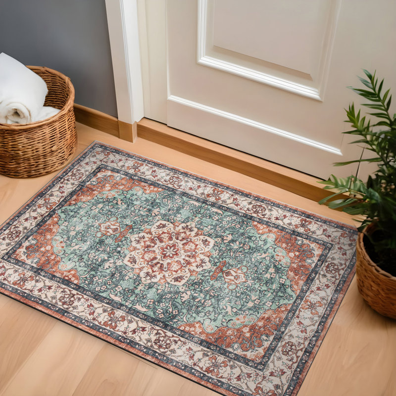 Tapis traditionnel lavable antidérapant à médaillon traditionnel, Tapis de couloir 2 pi x 4 pi