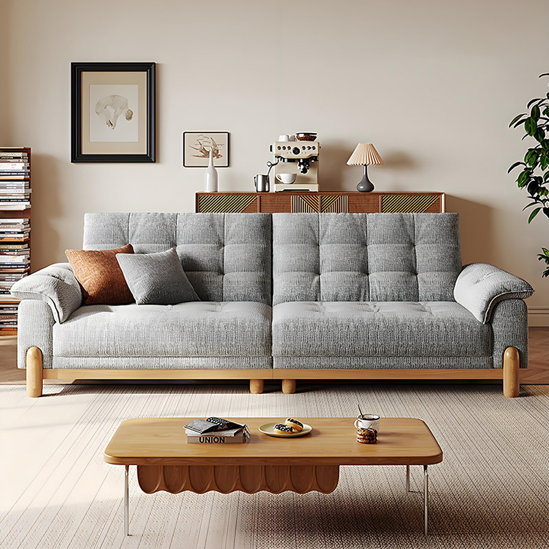 Causeuse 110,24 po en mélange de lin gris avec coussins décoratifs, H 37,8 po x l 110,24 po x P 43,7 po