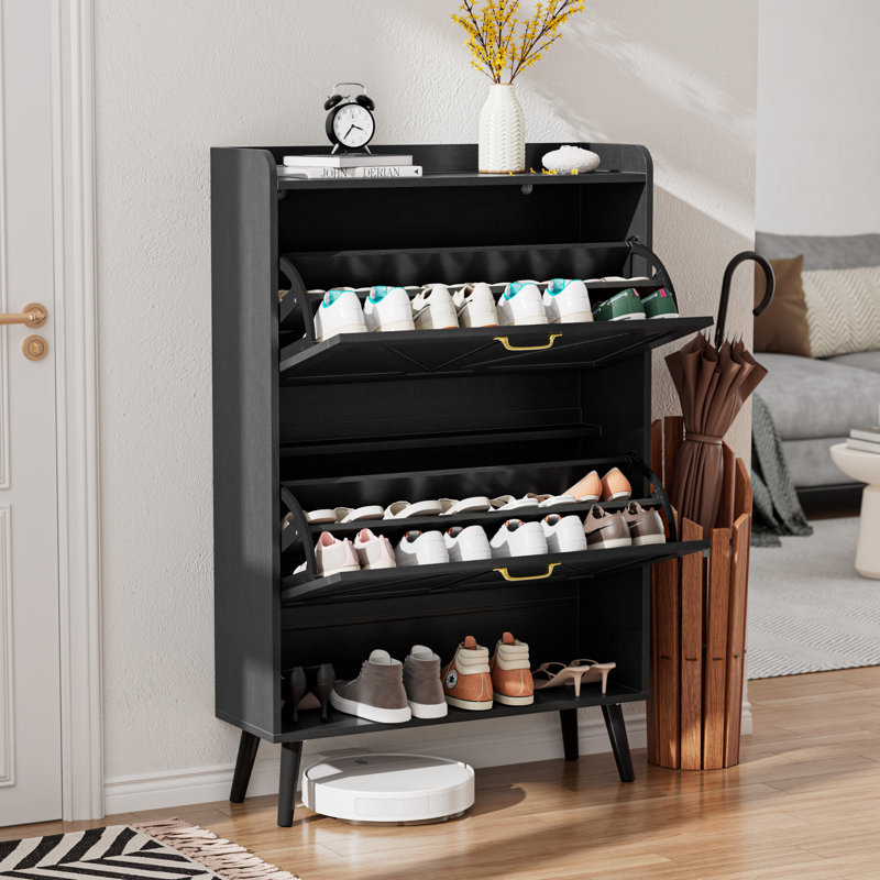 Farmhouse Shoe Cabinet with Drawer, MDF Wood Hidden Shoe Storage for 20 Pairs, Shoe Organizer Entryway, Black