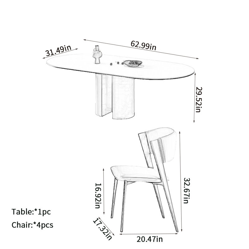 Bojidar Simple  rock plate dining table sets, 29.52"H x 62.99"L x 31.49"W