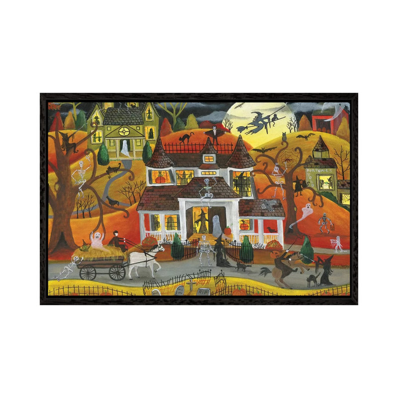 Halloween Fright Night by Cheryl Bartley - Painting on Canvas, Black Framed, 101.6cm H x 152.4cm W x 3.81cm D